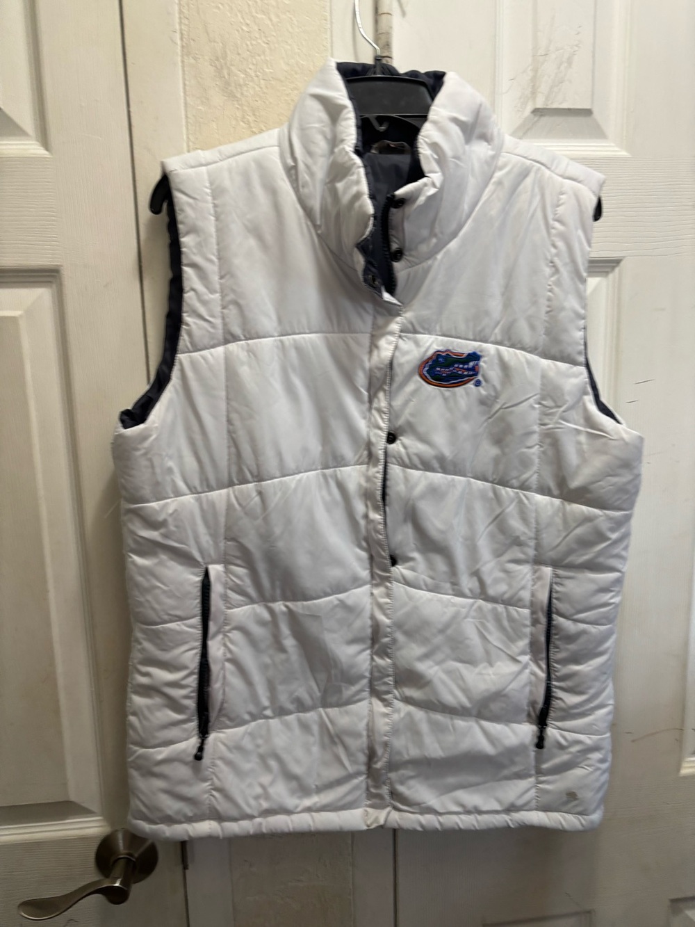 Colosseum White Puffer Vest with Navy Trim